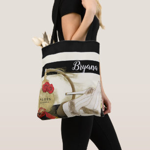 Tote Bag Paris Parfum Rose talons et bâton à lèvres