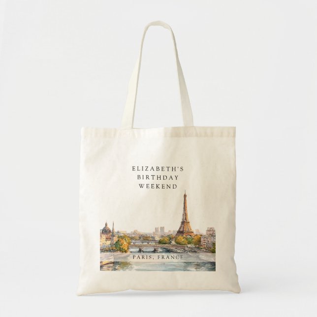 Tote Bag Paris Skyline Aquarelle Anniversaire Week-end (Devant)