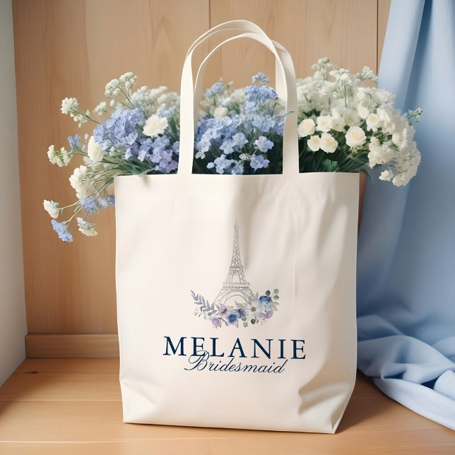 Tote Bag Paris Tour Eiffel Aquarelle Floral Blanc Mariage (Paris Eiffel Tower Watercolor Floral White Wedding Tote Bag)