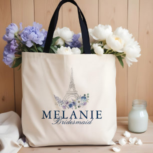 Tote Bag Paris Tour Eiffel Aquarelle Florale Blanche Mariag