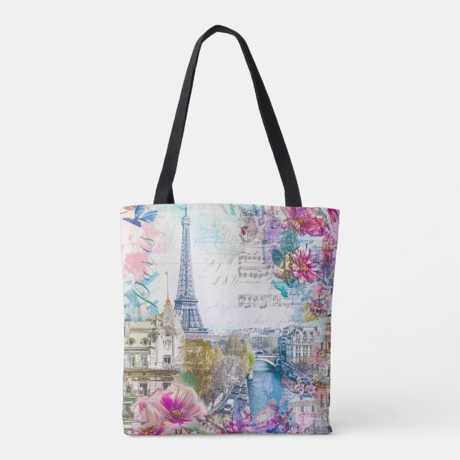 Tote Bag Paris Tour Eiffel Fleurs Collage Art Voyage (Dos)