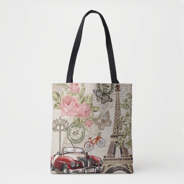 Tote Bag Paris Vintage : Style carte postale (Devant)