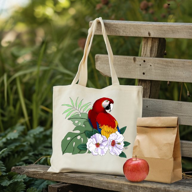 Tote Bag Parrot floral rouge Macaw Tropical Bird (Créateur téléchargé)