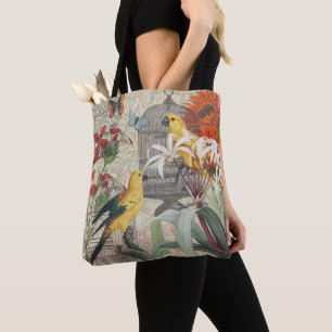 Tote Bag Parrot Jaune Tropical Antique Fleur