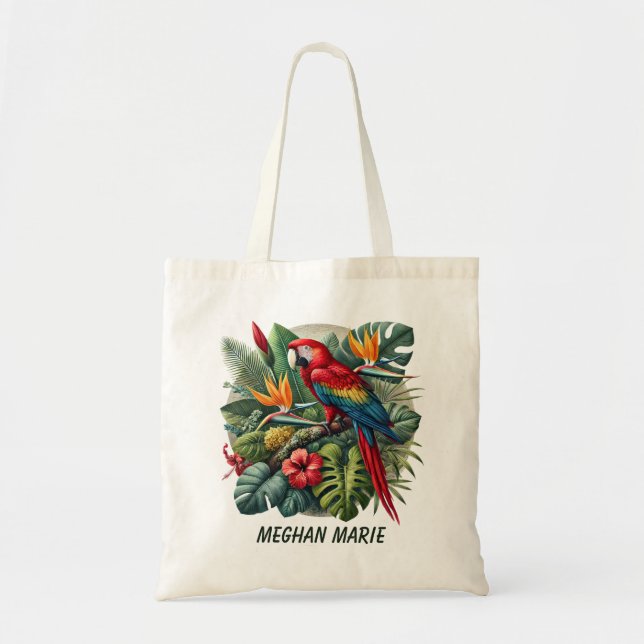 Tote Bag Parrot Tropical mignon ajouter le nom (Devant)