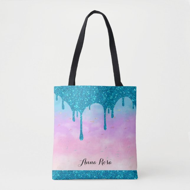 Tote Bag *~* Parties scintillant à goutte turquoise Pastel  (Devant)
