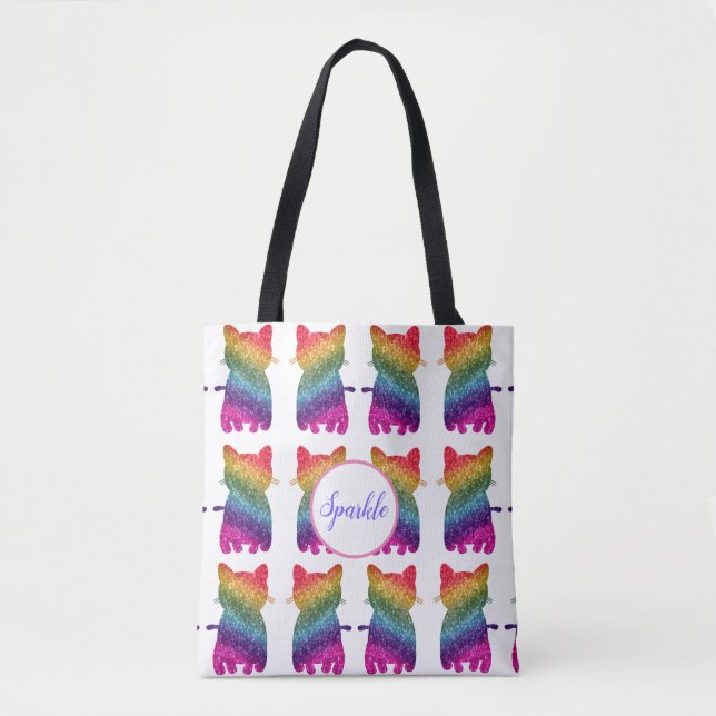 Tote Bag Parties scintillant arc-en-ciel Chats Motif amusan (Devant)