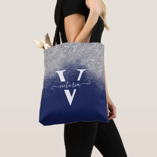 Tote Bag Parties scintillant Argent Marine Blue Monogram Te