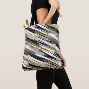 Tote Bag Parties scintillant Black Gold Faux Abstrait moder