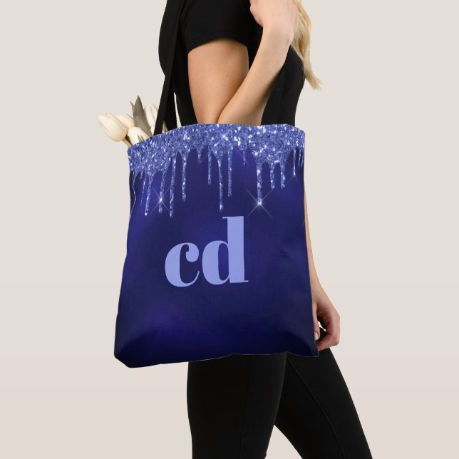 Tote Bag Parties scintillant bleu marine gouttes monogramme (De près)