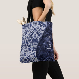 Tote Bag Parties scintillant Bleue Damas motif Glam Wave pe