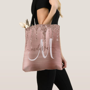 Tote Bag Parties scintillant Chic Rose à goutte d'or brossé