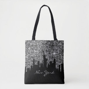 Tote Bag Parties scintillant Confetti en noir et argent New