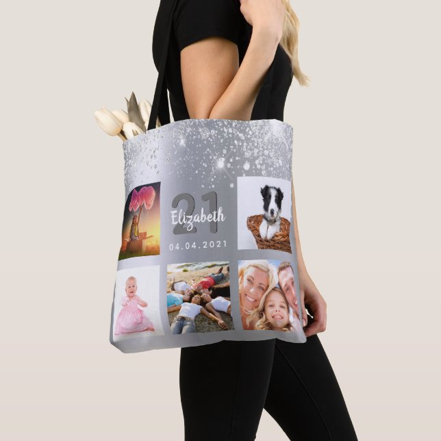 Tote Bag Parties scintillant d'argent d'anniversaire photo  (De près)