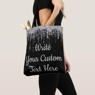 Tote Bag Parties scintillant d'argent noir personnalisé cad