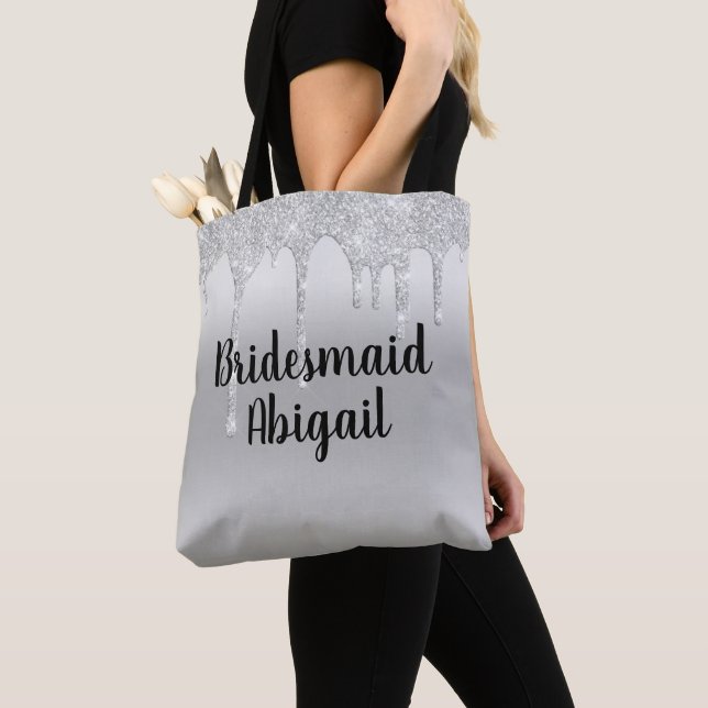 Tote Bag Parties scintillant de séchage Silver Bridesmaid c (De près)