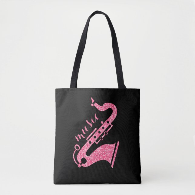 Tote Bag Parties scintillant d'or moderne Saxophone Musique (Devant)