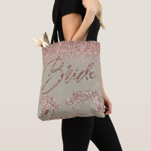 Tote Bag Parties scintillant d'or rose Gingko sur Gray Mist