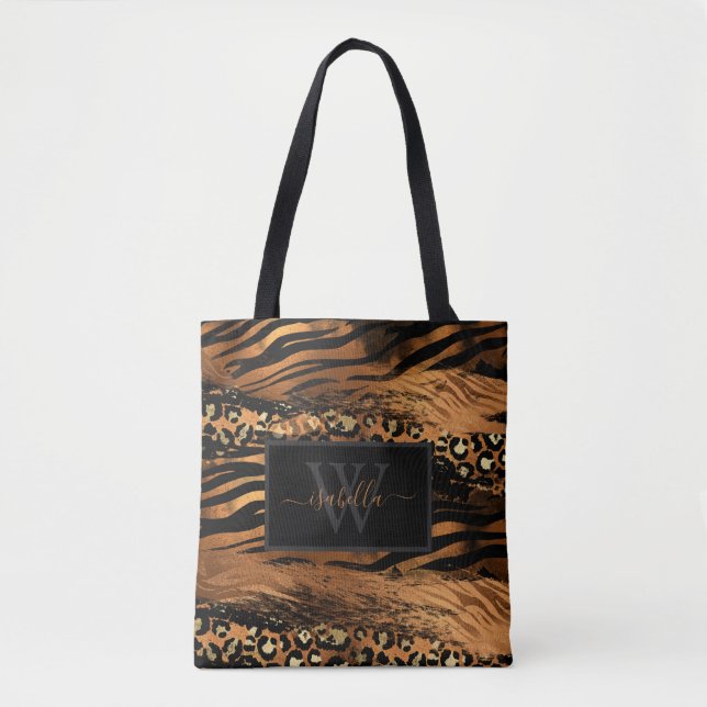 Tote Bag Parties scintillant en cuivre de script moderne mo (Devant)
