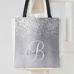 Tote Bag Parties scintillant en métal brossé argenté Nom du<br><div class="desc">Personnalisez facilement ce design sac fourre-tout chic branché avec une jolie parties scintillant brillante en argent sur un arrière - plan métallique brossé en argent.</div>