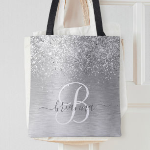 Tote Bag Parties scintillant en métal brossé argenté Nom du