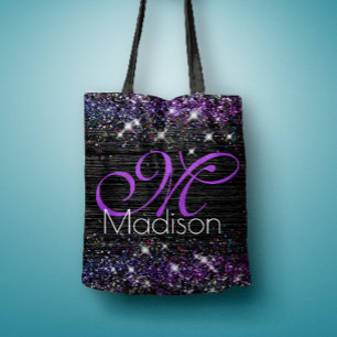 Tote Bag Parties scintillant en métal brossé noir violet mo