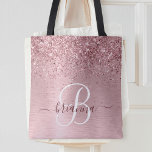 Tote Bag Parties scintillant en métal brossé rose pâle Nom<br><div class="desc">Personnalisez facilement ce design sac fourre-tout chic branché avec une jolie parties scintillant brillante en argent sur un arrière - plan métallique brossé en or rose.</div>