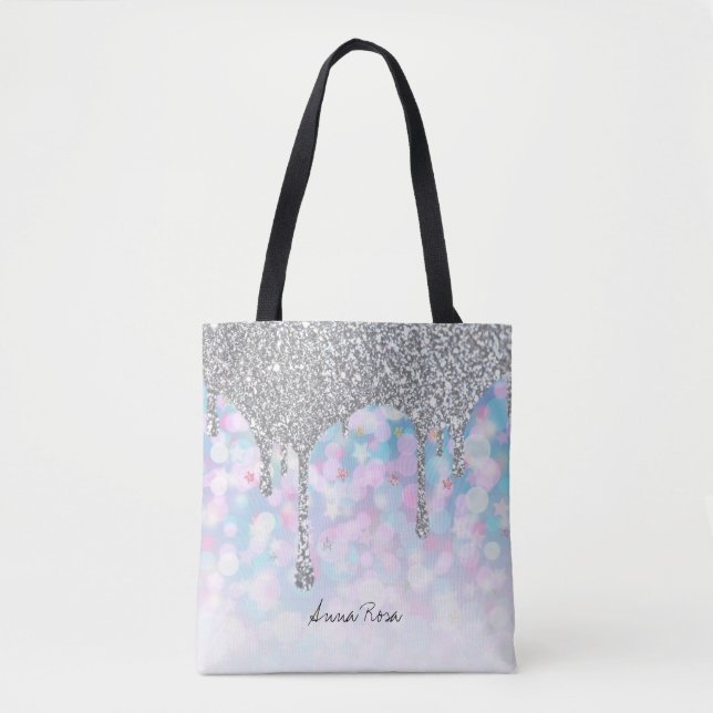 Tote Bag *~* Parties scintillant en soie Pastel Blue Rose S (Devant)