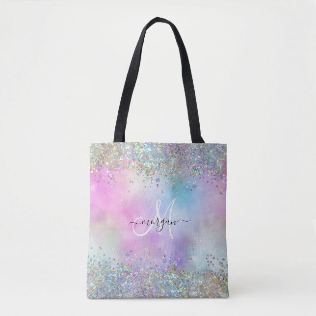 Tote Bag Parties scintillant holographique Rainbow Pastels  (Devant)