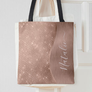 Tote Bag Parties scintillant métal Rose or personnalisé
