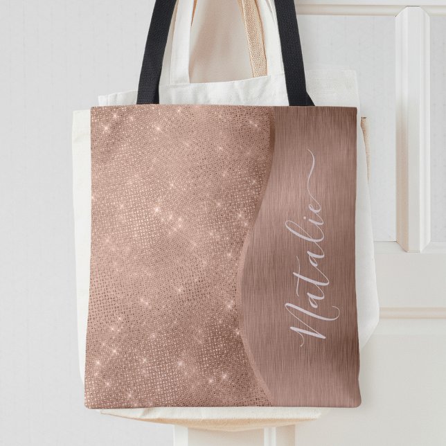 Tote Bag Parties scintillant métal Rose or personnalisé (Créateur téléchargé)