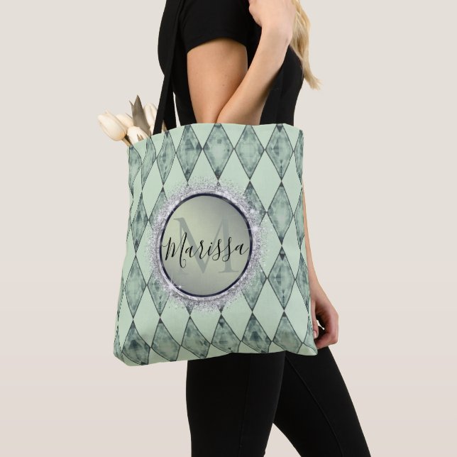 Tote Bag Parties scintillant Monogramme Arlequin Chic Menth (De près)