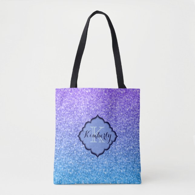 Tote Bag Parties scintillant Monographique Violet Et Bleu D (Devant)