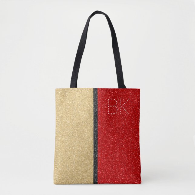 Tote Bag Parties scintillant Noir Rouge Or Chic Monogramme  (Devant)