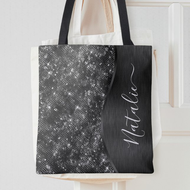 Tote Bag Parties scintillant noire métallique personnalisée (Créateur téléchargé)