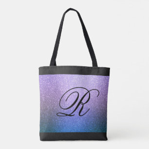 Tote Bag Parties scintillant Ombre bleu violet avec Monogra