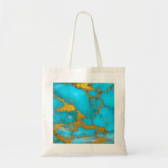 Tote Bag Parties scintillant OR en marbre turquoise - AJOUT (Devant)