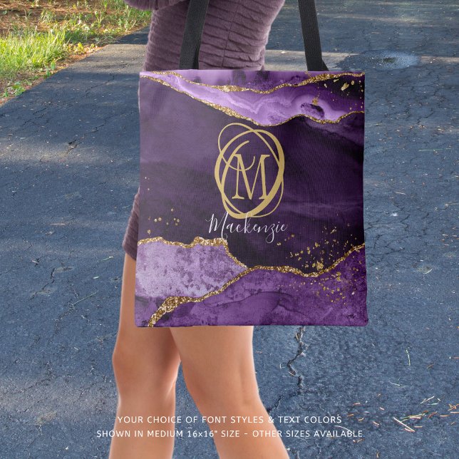 Tote Bag Parties scintillant Or Monogram Purple Agate éléga (Créateur téléchargé)
