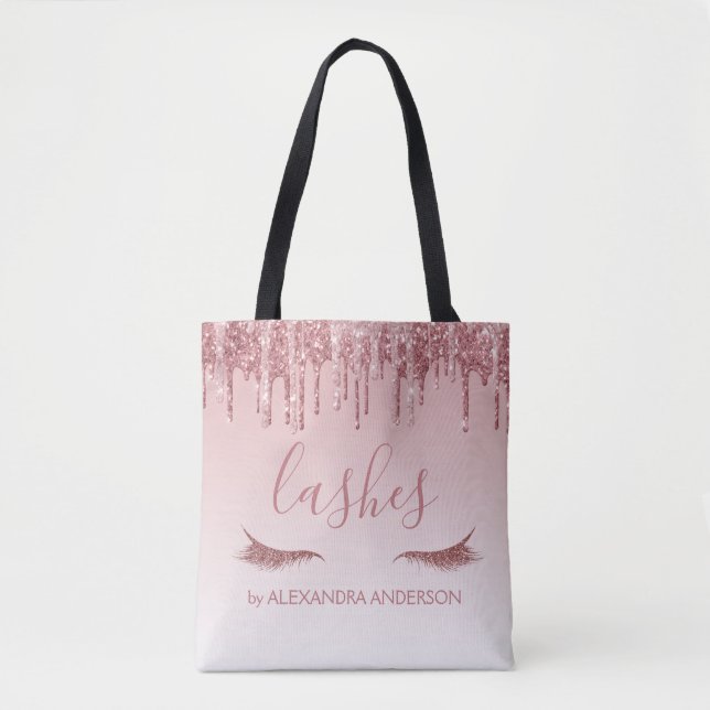 Tote Bag Parties scintillant or rose et extension Eyelash (Devant)