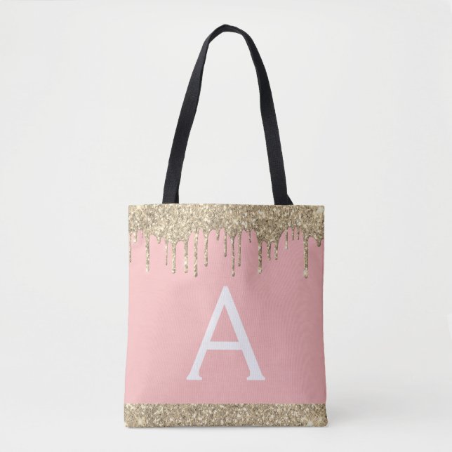 Tote Bag Parties scintillant or rose pâle Élégant Monogramm (Devant)