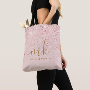 Tote Bag Parties scintillant or Rose tendance Initiales fan