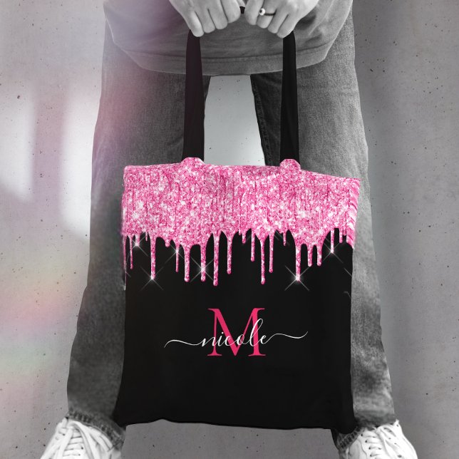 Tote Bag Parties scintillant rose chaud Nom du monogramme S (Créateur téléchargé)