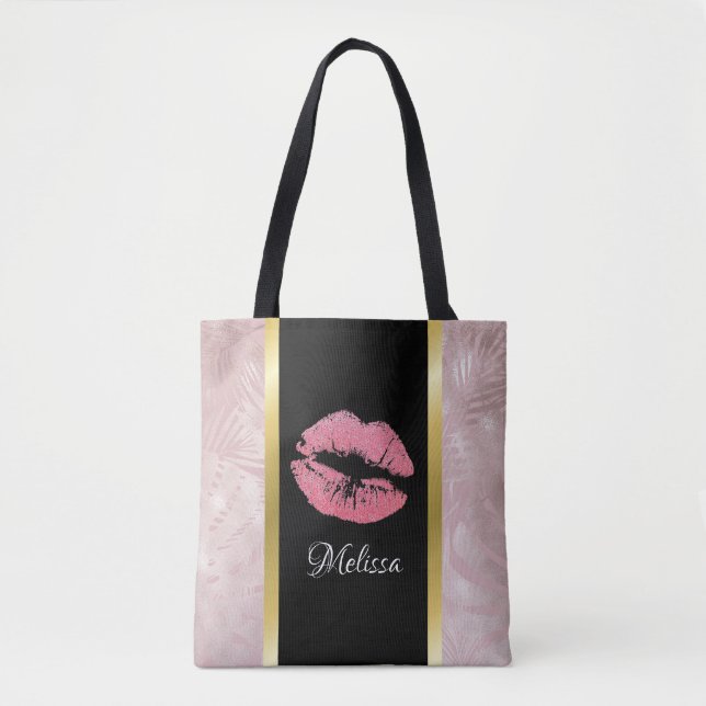 Tote Bag Parties scintillant rose lèvres et Rose Gold Tropi (Devant)