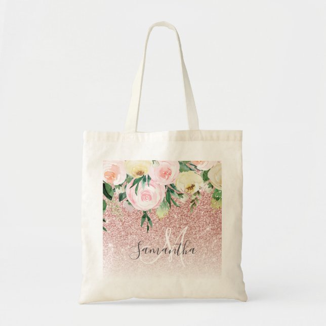 Tote Bag Parties scintillant rose moderne & Fleurs Étincell (Devant)