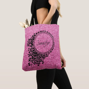 Tote Bag Parties scintillant rose moderne Flore noire perso