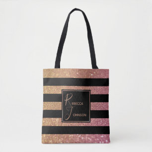 Tote Bag Parties scintillant rose or de luxe rayures Monogr