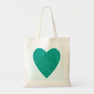 Tote Bag Parties scintillant Sea Green Heart Mariage