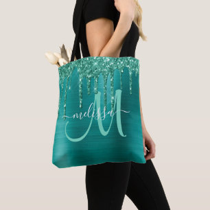 Tote Bag Parties scintillant Turquoise à goutte broyée Mo