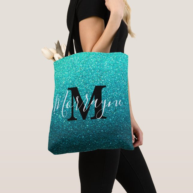 Tote Bag Parties scintillant turquoise Ombre étincelles Mon (De près)