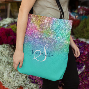 Tote Bag Parties scintillant Turquoise Ombre Mermaid Bokeh